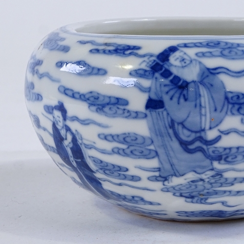 167 - A Chinese blue and white porcelain bowl, hand painted immortals, 4 character mark, diameter 13cm, he... 