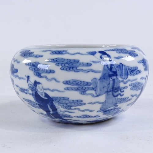 167 - A Chinese blue and white porcelain bowl, hand painted immortals, 4 character mark, diameter 13cm, he... 