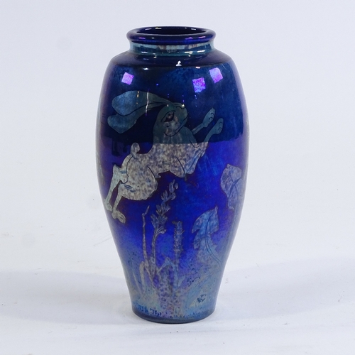 177 - Studio pottery lustre glaze vase with hare decoration, by Jonathan Chiswell Jones, height 22cm