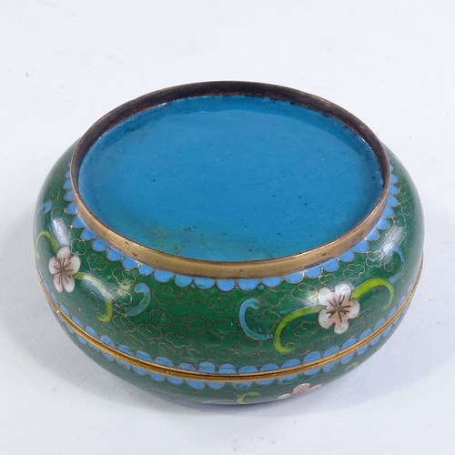 179 - A Chinese cloisonne enamel circular box, with bird and nest decorated lid, diameter 10.5cm