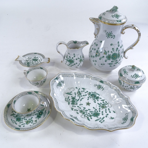 181 - Meissen porcelain coffee service, green and gilt decoration, comprising 11 cups and saucers, coffee ... 