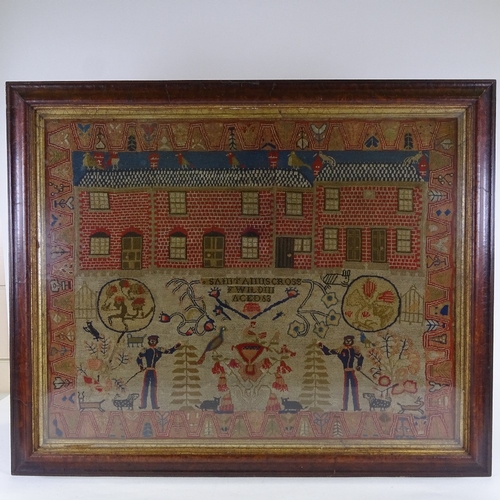 183 - A mid-19th century embroidered wool work sampler, by F Wildin, circa 1857, of St Ann's Cross, Bream,... 