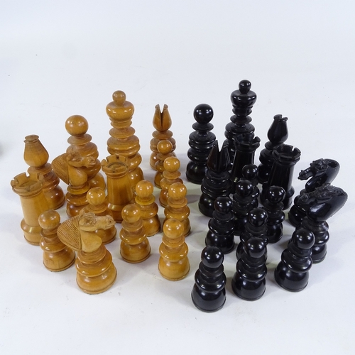 189 - Jaques & Sons St George pattern club size chess set, ebony and boxwood, weighted bases, King height ... 