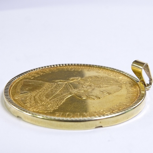 220 - An Austrian 4 Ducat 1915 re-strike gold coin, 14ct gold pendant mount, gross weight 16.8g