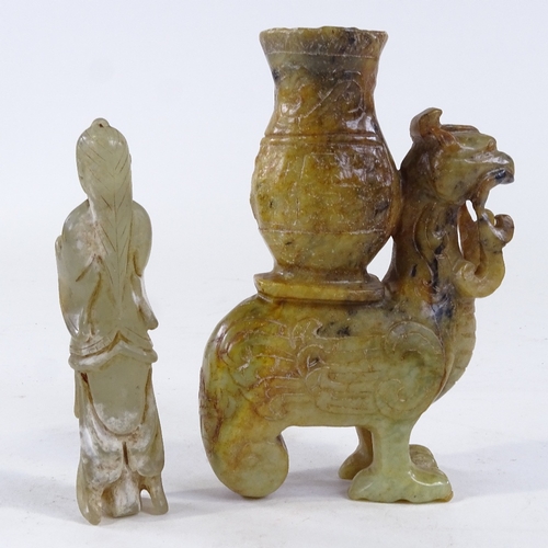 253 - A group of Chinese jade and soapstone figures and animals, standing figure height 13.5cm