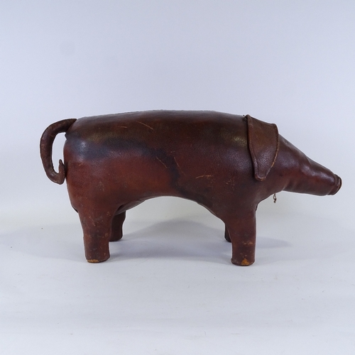 264 - A Vintage brown leather pig stool, thought to be Liberty & Co, length 62cm