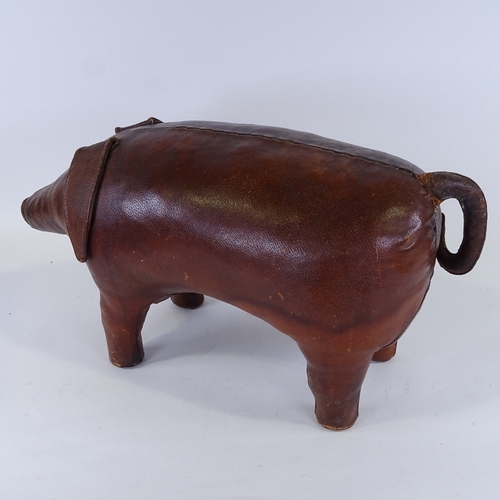 264 - A Vintage brown leather pig stool, thought to be Liberty & Co, length 62cm