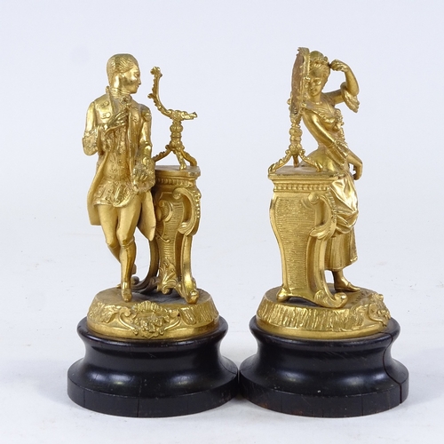 270 - A pair of 19th century French gilt spelter figures, on wood stands, height 19cm