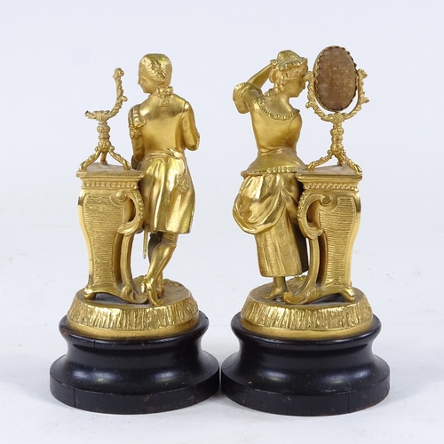 270 - A pair of 19th century French gilt spelter figures, on wood stands, height 19cm