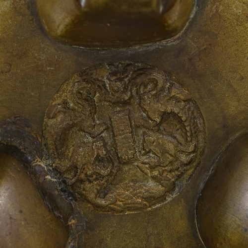 273 - A Chinese polished bronze jardiniere, with relief cast dragon frieze, on 3 elephant feet, rim diamet... 