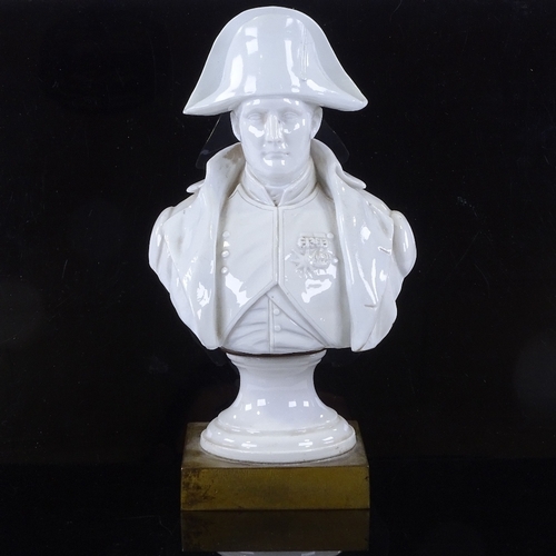 283 - A 19th century Naples white glaze porcelain bust of Napoleon on square gilt-metal plinth, height 26c... 