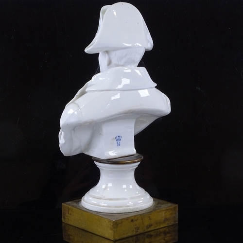 283 - A 19th century Naples white glaze porcelain bust of Napoleon on square gilt-metal plinth, height 26c... 