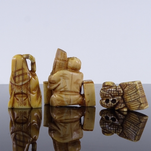 292 - 3 miniature Japanese ivory carved figures, Meiji Period, largest height 4cm