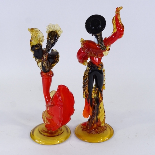 308 - A pair of Murano handmade glass flamenco dancer sculptures, height 43cm