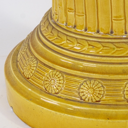 314 - Burmantofts, golden basket weave design glazed pottery jardiniere, on similar bamboo design pedestal... 