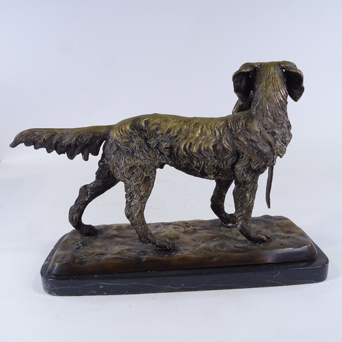 337 - A bronze Gun dog with pheasant on marble base, unsigned, plinth length 41cm