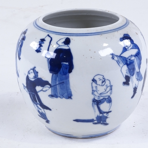 351 - A Chinese blue and white porcelain vase, hand painted figures, 4 character mark, height 11cm