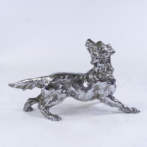 359 - A Pandiani (Milan) chrome plate bronze sculpture of a dog, impressed marks under foot, length 30cm