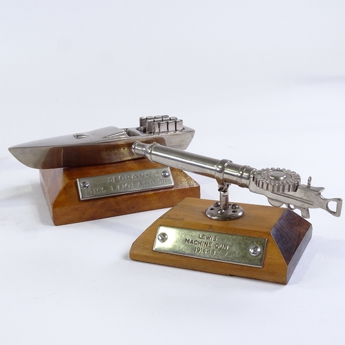 37 - 3 unique nickel-plate brass models, British Airship R101, length 14cm, Segrave's Miss England III bo... 