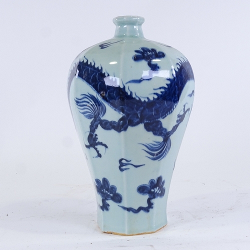 371 - A Chinese blue and white porcelain dragon decorated vase, height 35cm