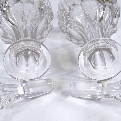 77 - A pair of cut-glass mallet-shaped decanters, height 34cm