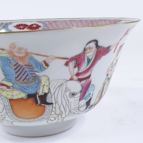 88 - A Chinese white glaze porcelain bowl, hand painted enamel decoration depicting Li Bai on the inside,... 