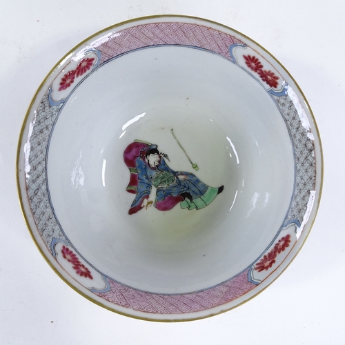 88 - A Chinese white glaze porcelain bowl, hand painted enamel decoration depicting Li Bai on the inside,... 