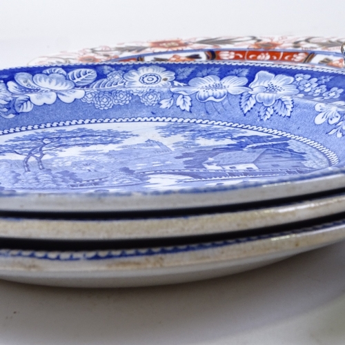 396 - A group of 19th century plates, including Chamberlains Worcester, blue and white transfer warming pl... 