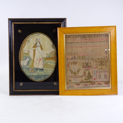 408 - A group of Antique needlework samplers, silk embroidered pictures, all framed (6)