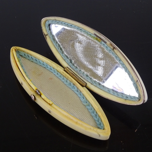 421 - A Georgian ivory and unmarked gold toothpick case, with original mirror inside lid, length 9cm