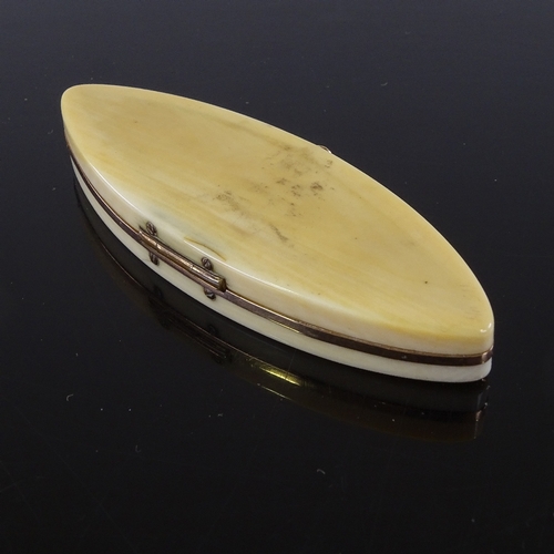 421 - A Georgian ivory and unmarked gold toothpick case, with original mirror inside lid, length 9cm