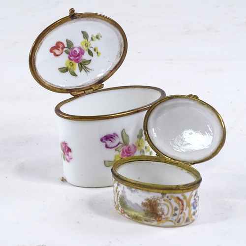 437 - 2 small Continental porcelain oval boxes, with gilt-metal mounts, hand painted decoration