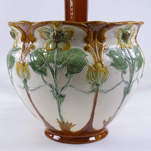 451 - A Burmantofts Majolica relief moulded jardiniere on pedestal, height 99cm