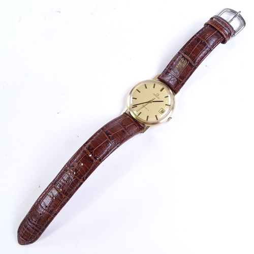 474 - OMEGA - a Vintage 9ct gold Geneve mechanical wristwatch, circa 1970s, champagne dial with baton hour... 