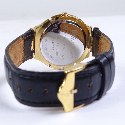 475 - YSL YVES SAINT LAURENT - a mid-size gold plated stainless steel Paris quartz wristwatch, silvered di... 