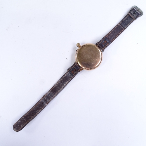 482 - A First War Period gold plated Borgel mechanical wristwatch, white enamel dial with Arabic numerals,... 