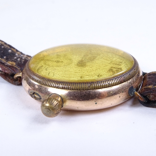 482 - A First War Period gold plated Borgel mechanical wristwatch, white enamel dial with Arabic numerals,... 