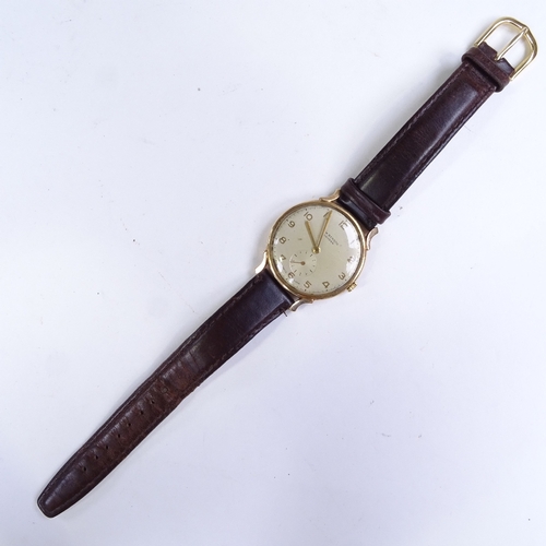 485 - J W BENSON - a Vintage 9ct gold mechanical wristwatch, circa 1954, ref. 13851, silvered dial with gi... 