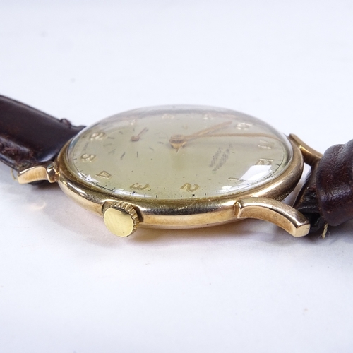 485 - J W BENSON - a Vintage 9ct gold mechanical wristwatch, circa 1954, ref. 13851, silvered dial with gi... 