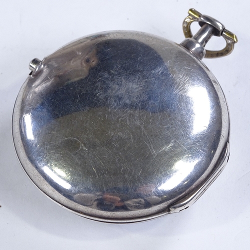 486 - An early 19th century silver pair-cased open-face key-wind Verge pocket watch, by William King of Lo... 