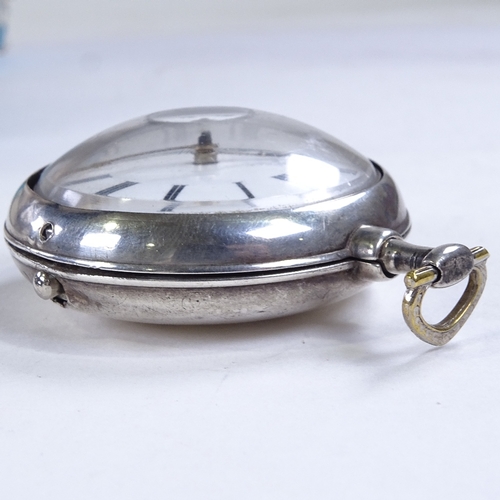 486 - An early 19th century silver pair-cased open-face key-wind Verge pocket watch, by William King of Lo... 