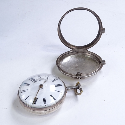 486 - An early 19th century silver pair-cased open-face key-wind Verge pocket watch, by William King of Lo... 