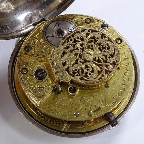 486 - An early 19th century silver pair-cased open-face key-wind Verge pocket watch, by William King of Lo... 