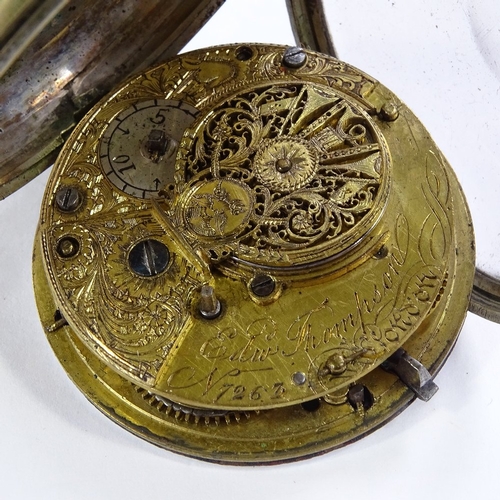 487 - An early 19th century nickel-cased open-face key-wind Verge pocket watch, by Edward Thompson of Lond... 