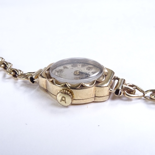 488 - AVIA - A lady's Vintage 9ct gold mechanical wristwatch, silvered dial with gilt eighthly Arabic nume... 