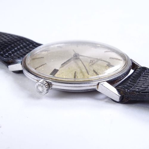 490 - LONGINES - a Vintage stainless steel mechanical wristwatch, silvered dial with baton hour markers, c... 