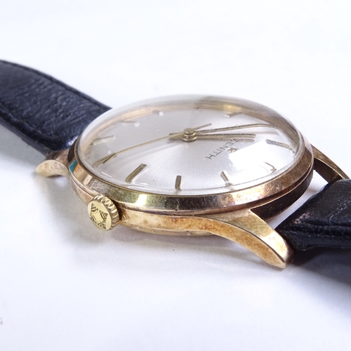 496 - ZENITH - a Vintage 9ct gold mechanical wristwatch, ref. 1627/1, circa 1977, silvered dial with gilt ... 