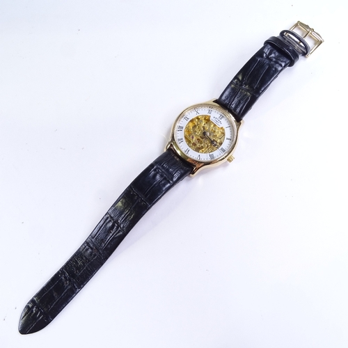 502 - ROTARY - a gold plated stainless steel Mecanique Skeleton automatic wristwatch, ref. 03071, white di... 