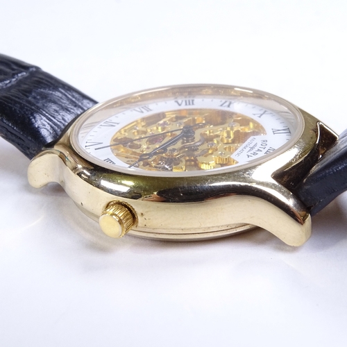 502 - ROTARY - a gold plated stainless steel Mecanique Skeleton automatic wristwatch, ref. 03071, white di... 