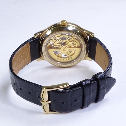 502 - ROTARY - a gold plated stainless steel Mecanique Skeleton automatic wristwatch, ref. 03071, white di... 